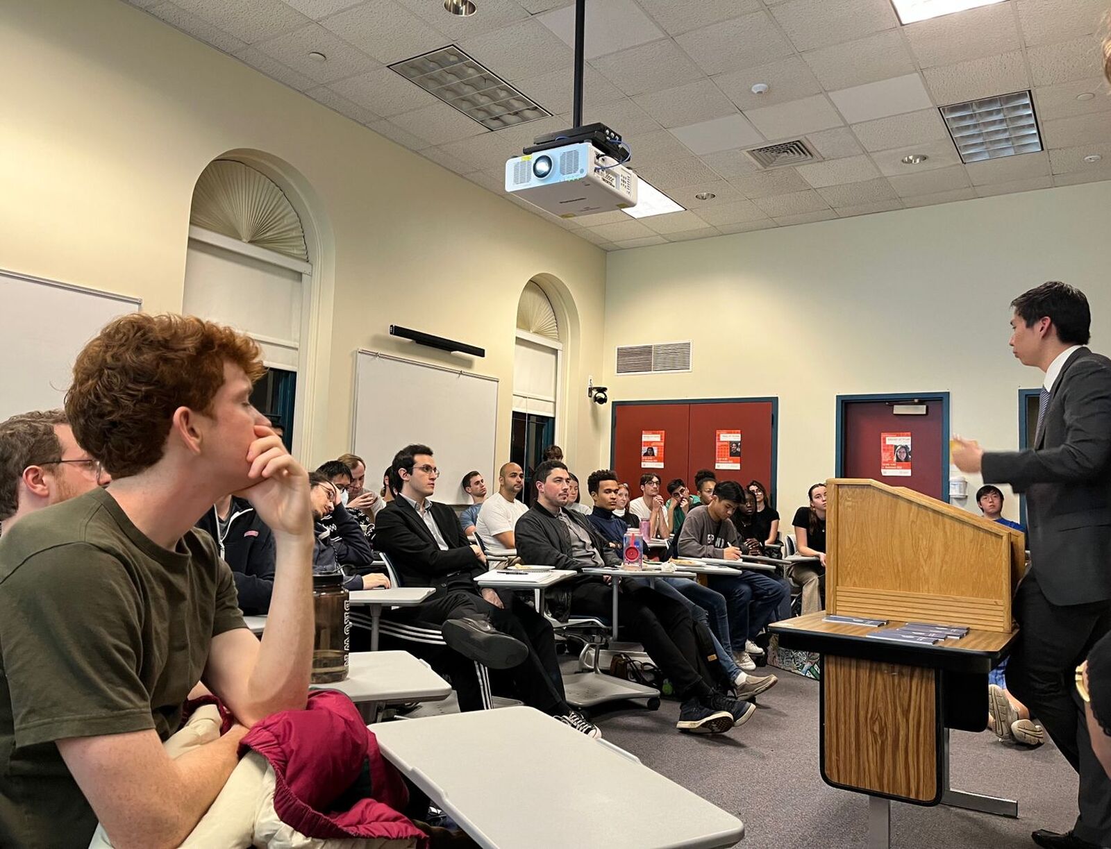 Cory Liu speaks to students at Brown University