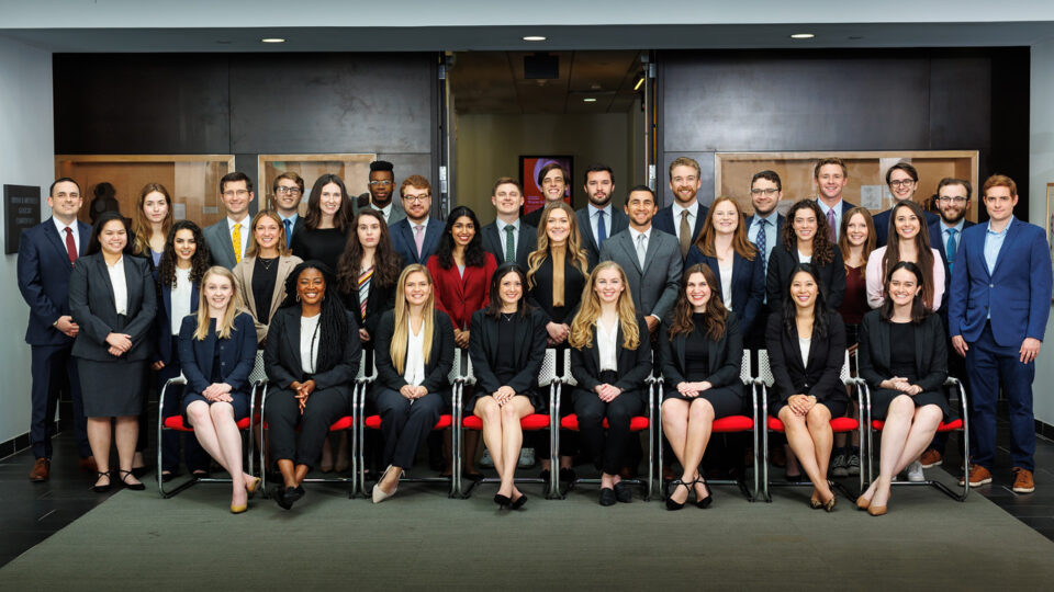 Group of students wearing professional attire who are in judicial clerkship program at Texas Law