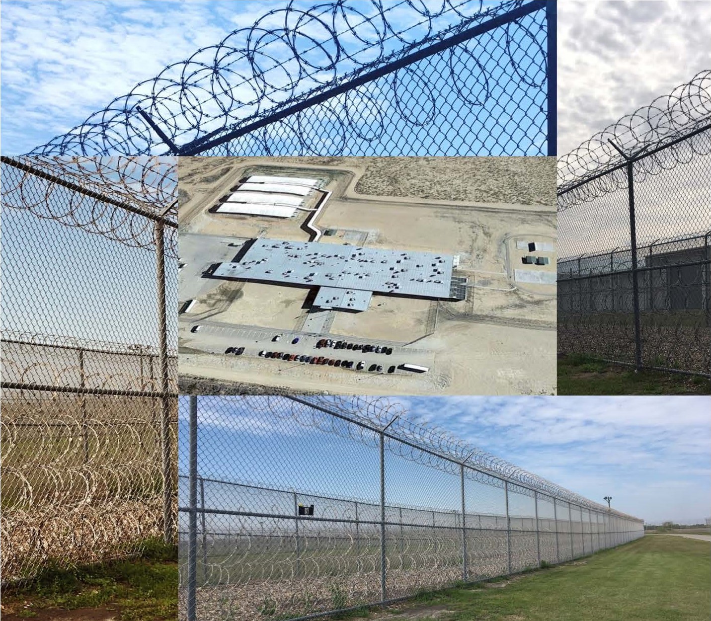 Images of a detention center with barbed wire