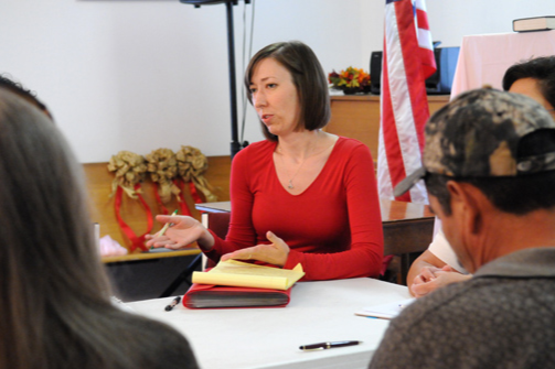 Clinic student Allison Schmitz consulting with clients