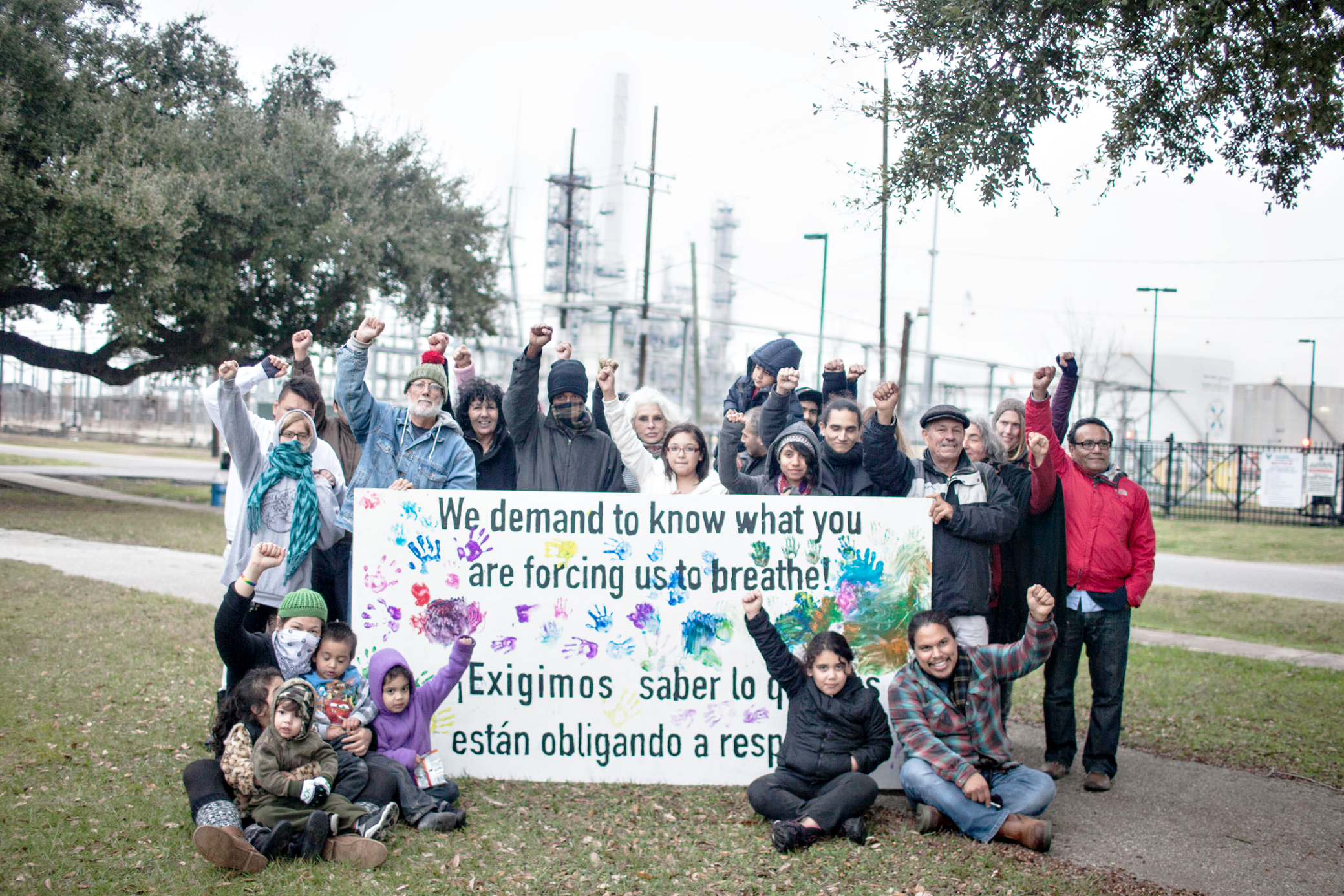 A group of adults and students advocate for clean air.
