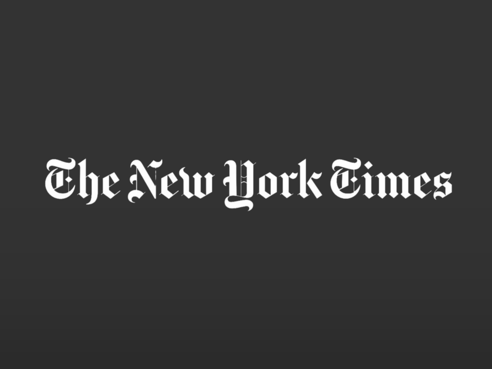 The New York Times log in white on black
