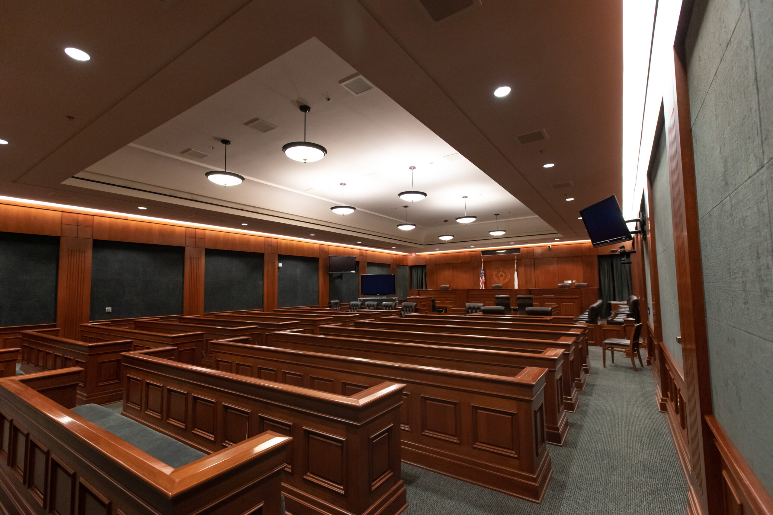 Empty rows in a courtroom