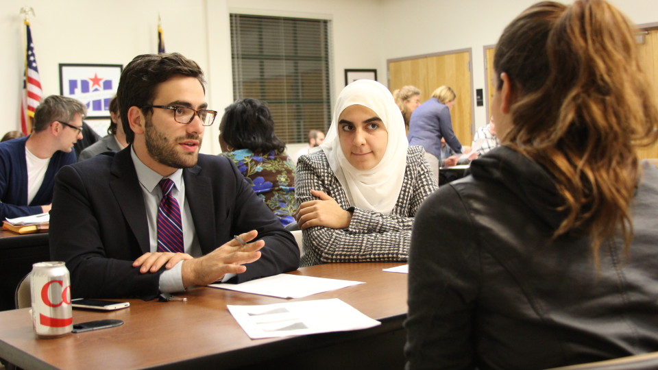 Pro bono students working with client at Expunction Clinic