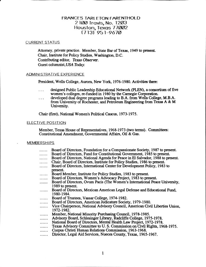 Pages from Farenthold Resume 1991