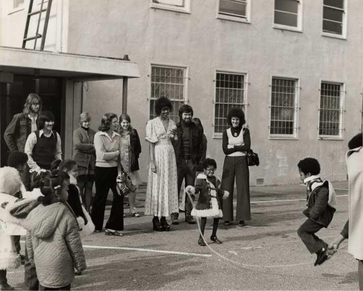 Frances "Sissy" Farenthold with Ericka Huggins at a Black Panther Party Gathering