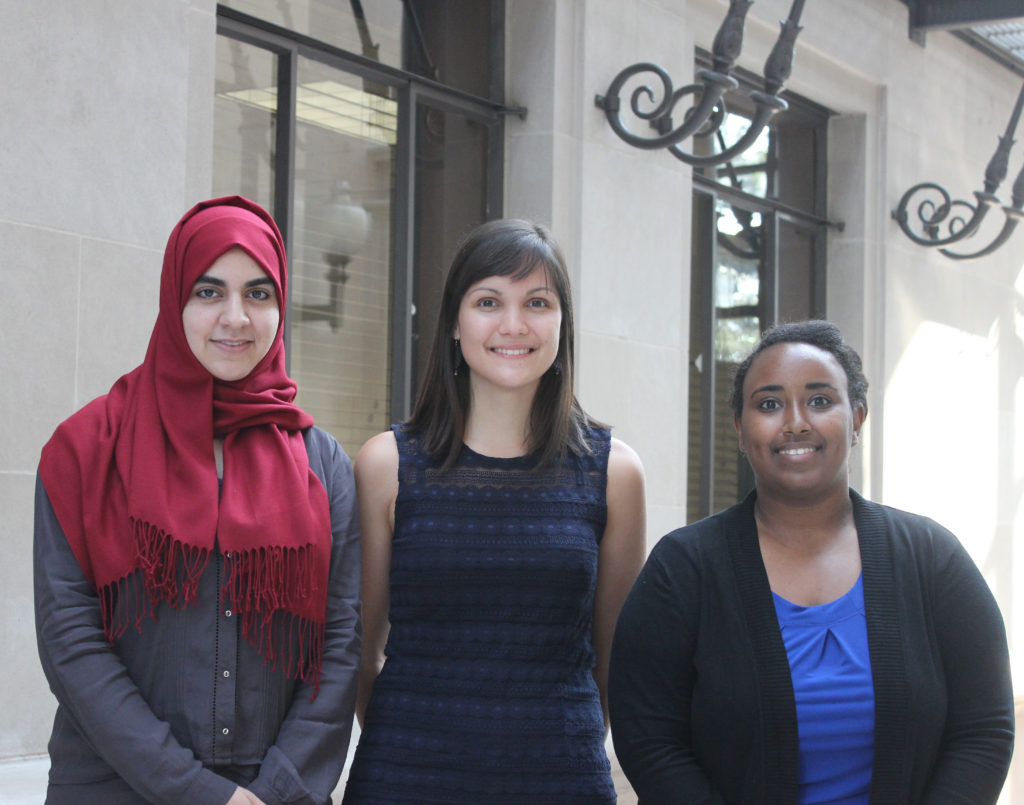 ​2015-2016 Human Rights Scholars (left to right) Safa Peera, Helen Kerwin, and Mihret Getabicha