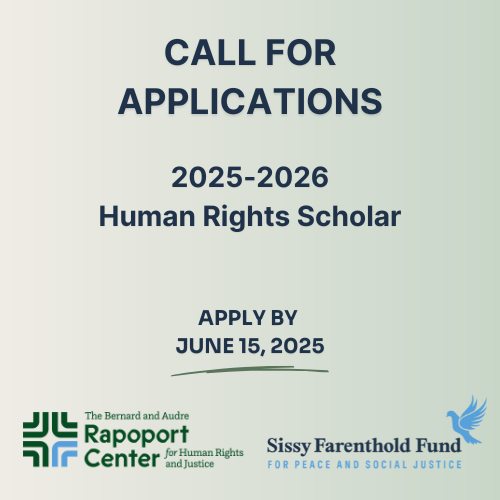 Call for Applications, 2026-2026 Human Rights Scholar, Apply by June 15, 2025