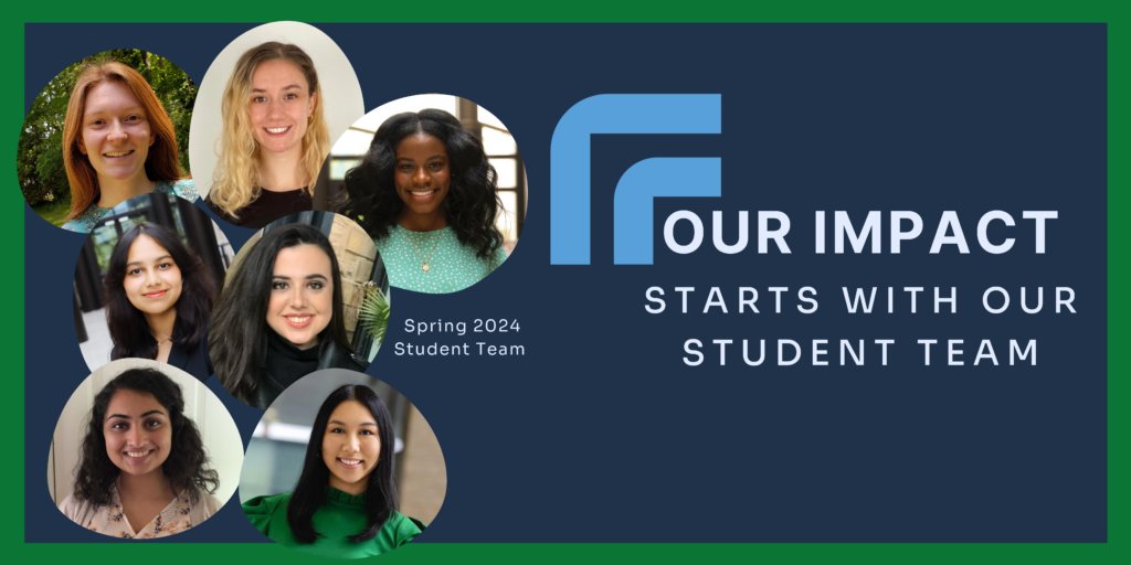 headshots of interns with text "Our impact starts with our student team"