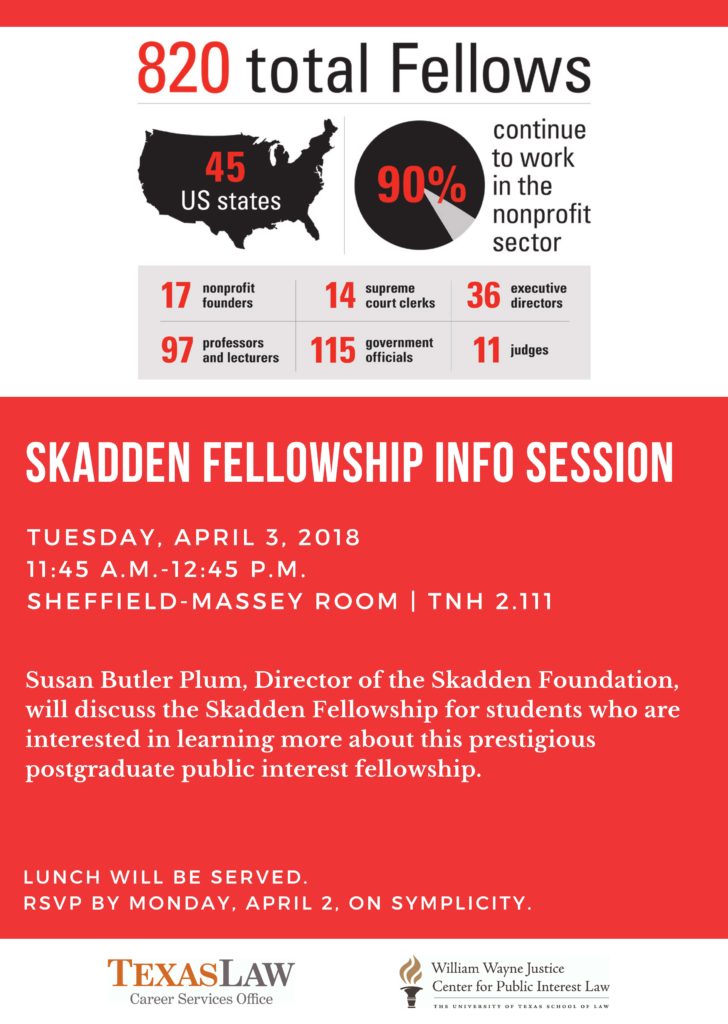 Flyer advertising Skadden info session