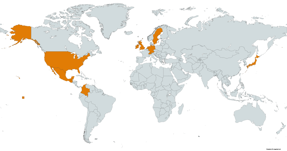 World map showing the countries where are Class of 2024 LLM students are originally from. 