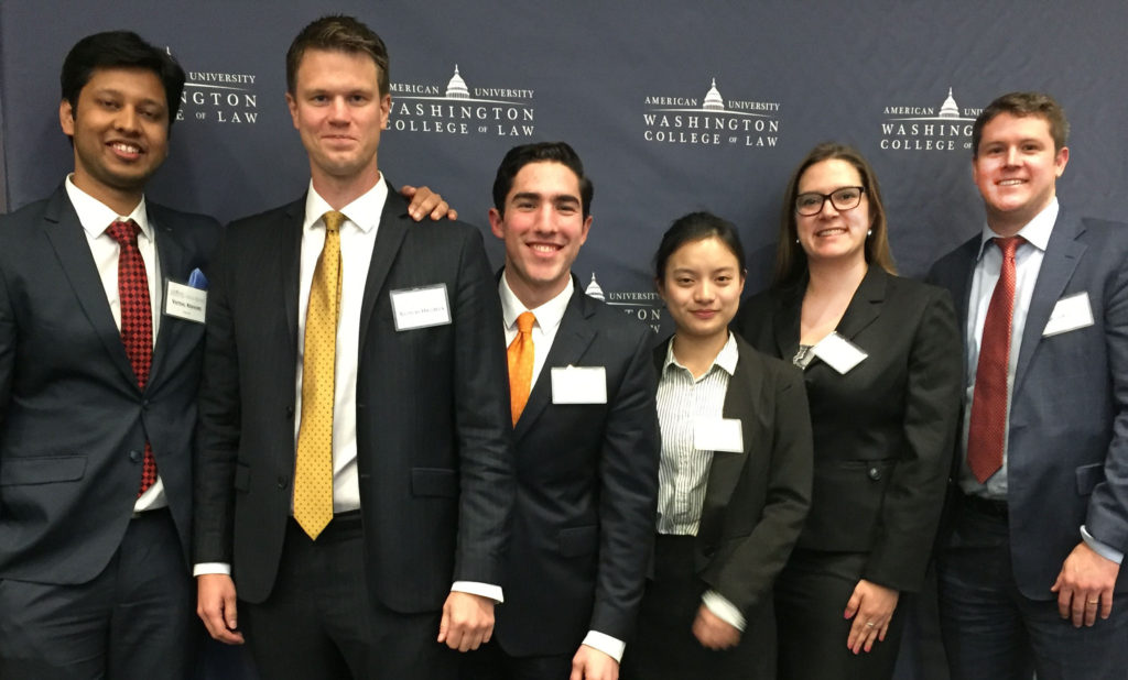 LL.M. students and coaches at 2018 International Commercial Arbitration Moot Competition at American University Washington College of Law.