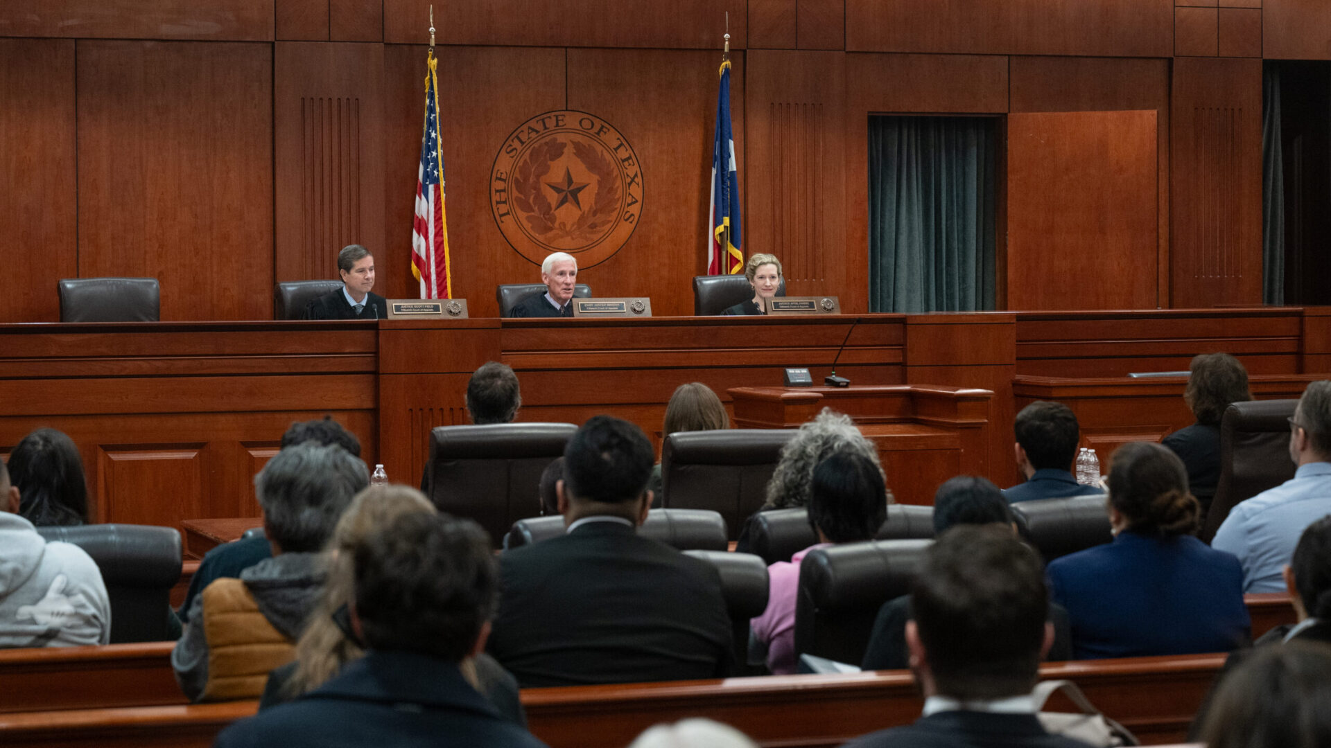 Texas' 15th Court of Appeals hears oral arguments in the Eidman Courtroom.