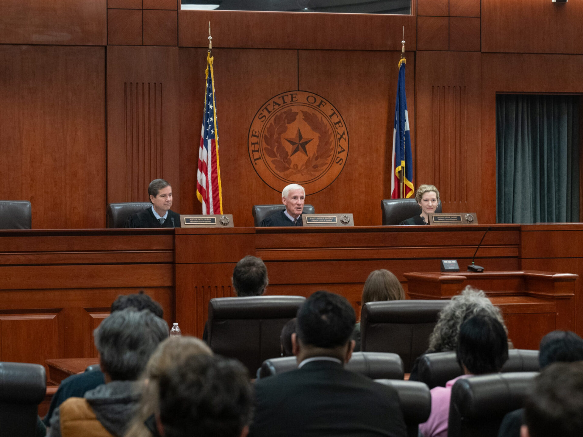 Texas' 15th Court of Appeals hears oral arguments in the Eidman Courtroom.