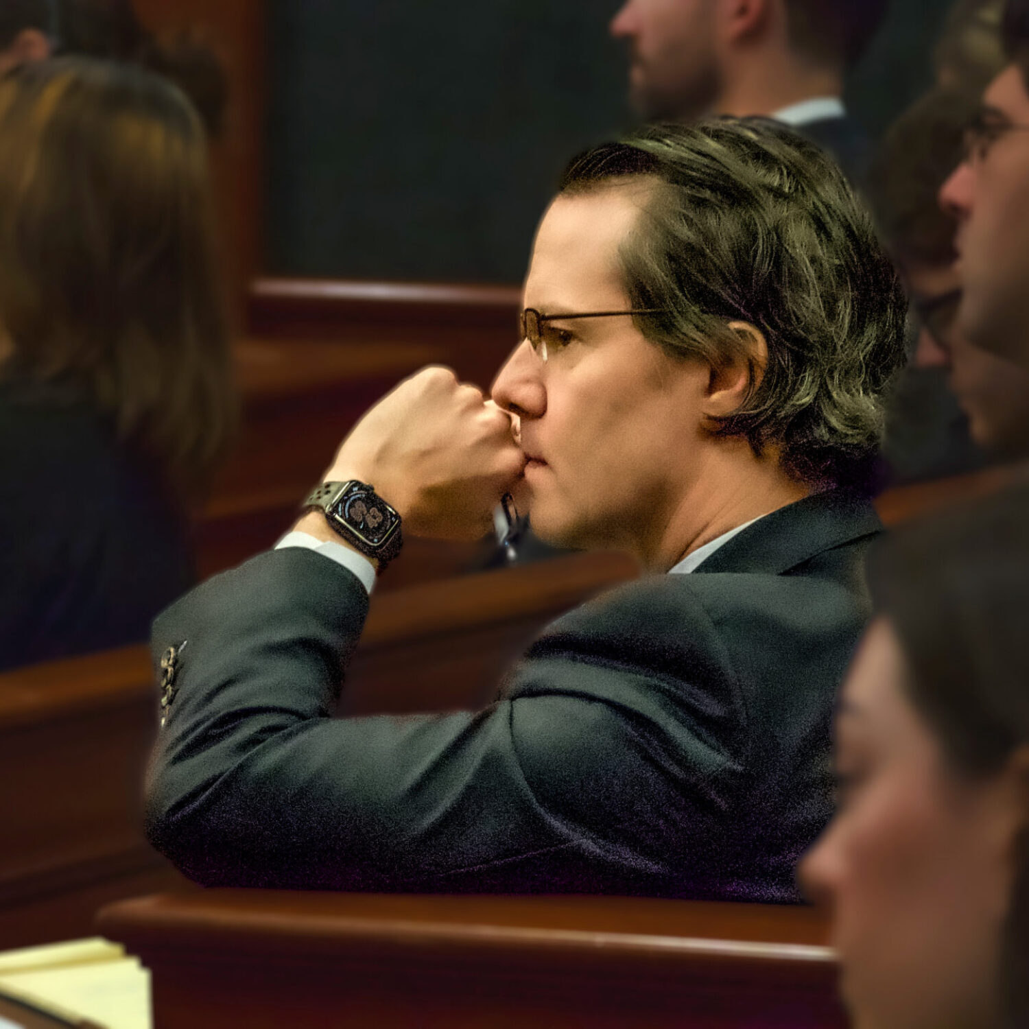 Professor Mike Golden listens to Texas' 15th Court of Appeals' oral arguments in the Eidman Courtroom