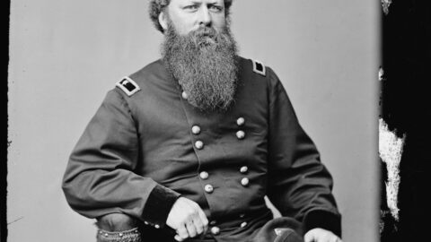 Portrait of William Belknap with a long beard, looking straight ahead, dressed in a uniform.