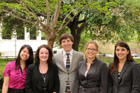 The 2013 Baron & Budd Public Interest Summer Fellows are, left to right, Linda Chen, Claire Mueller, Michael Sullivan, Alina Flasinska, and Lillian Mayeux, all Class of 2015.