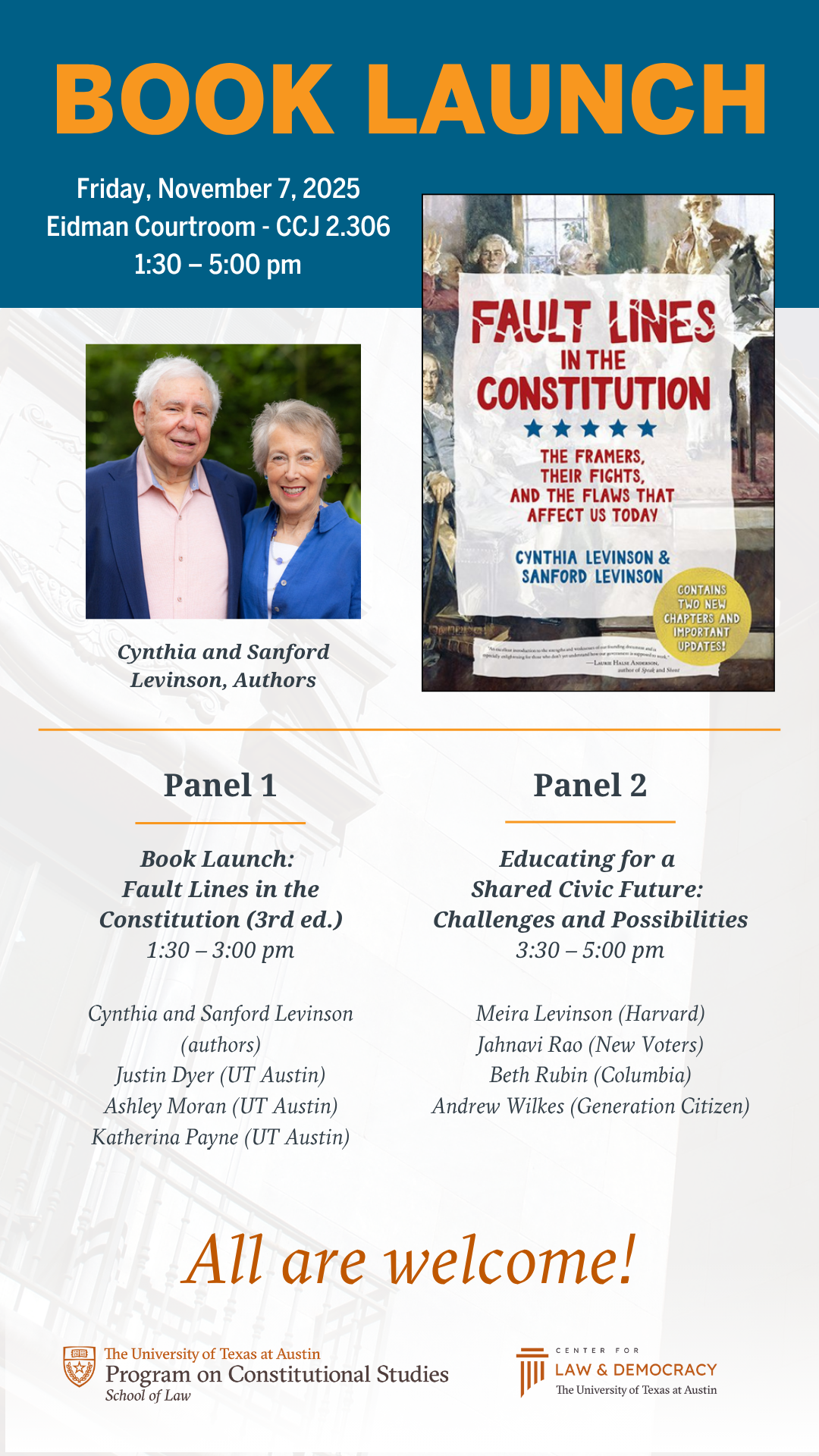 Poster for Sandy and Cynthia Levinson's book launch event.