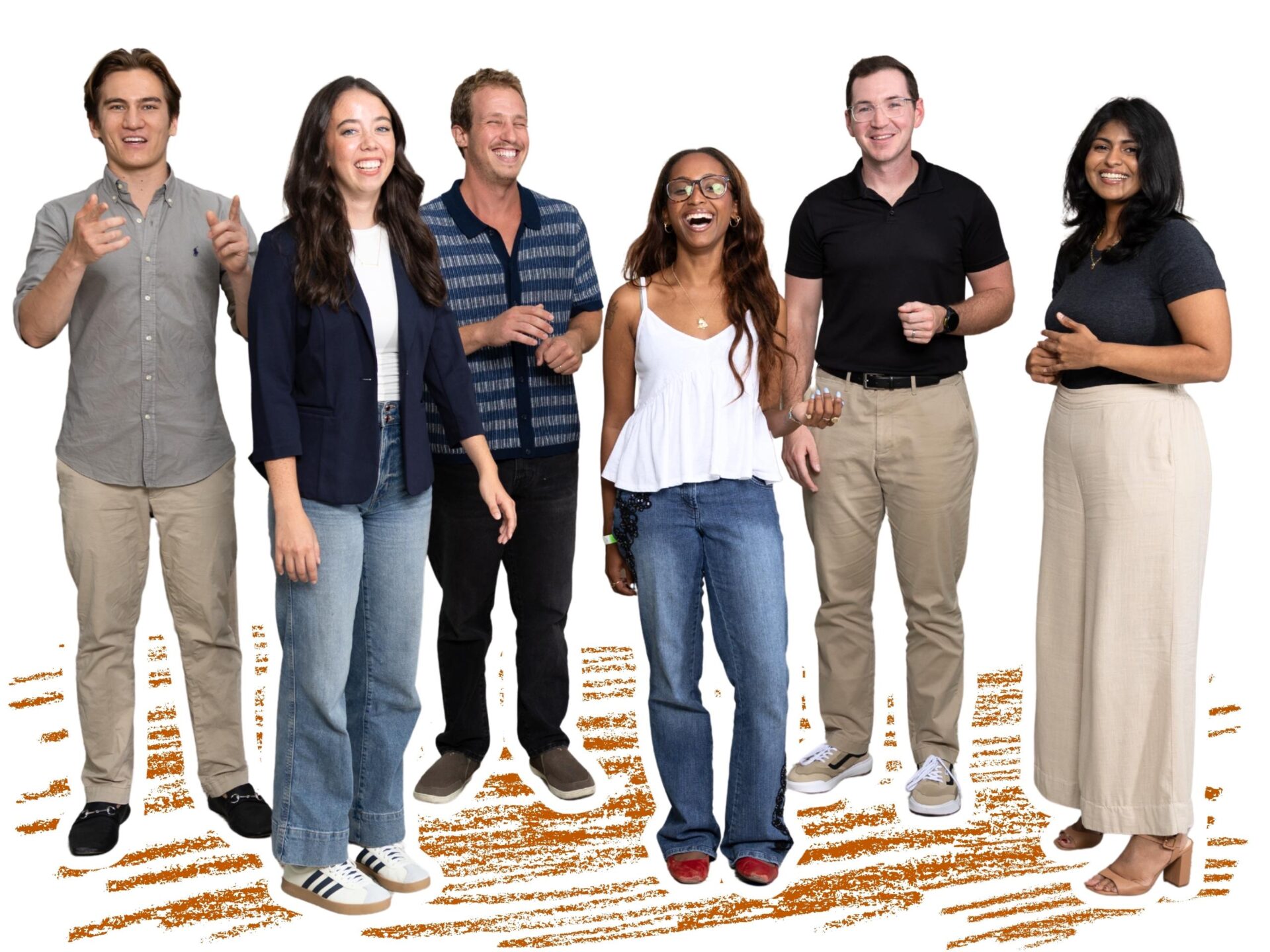 Portrait of Liam Herrera, Emily Piter, Ben Dunbar, Andreana Faucette, Kyle Gotimer, and Kavya Balaji.