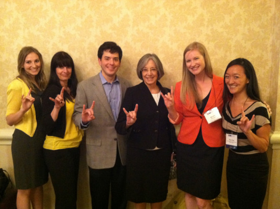 The ACS officers stand with the Honorable Diane Wood, '75, federal judge on the U.S. Court of Appeals for the Seventh Circuit (third from right). 