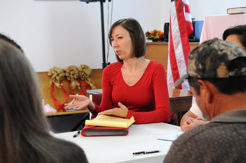 Community Development Clinic Student Attorney Allison Schmitz consults with Ranch Vista residents during one of their weekly meetings.