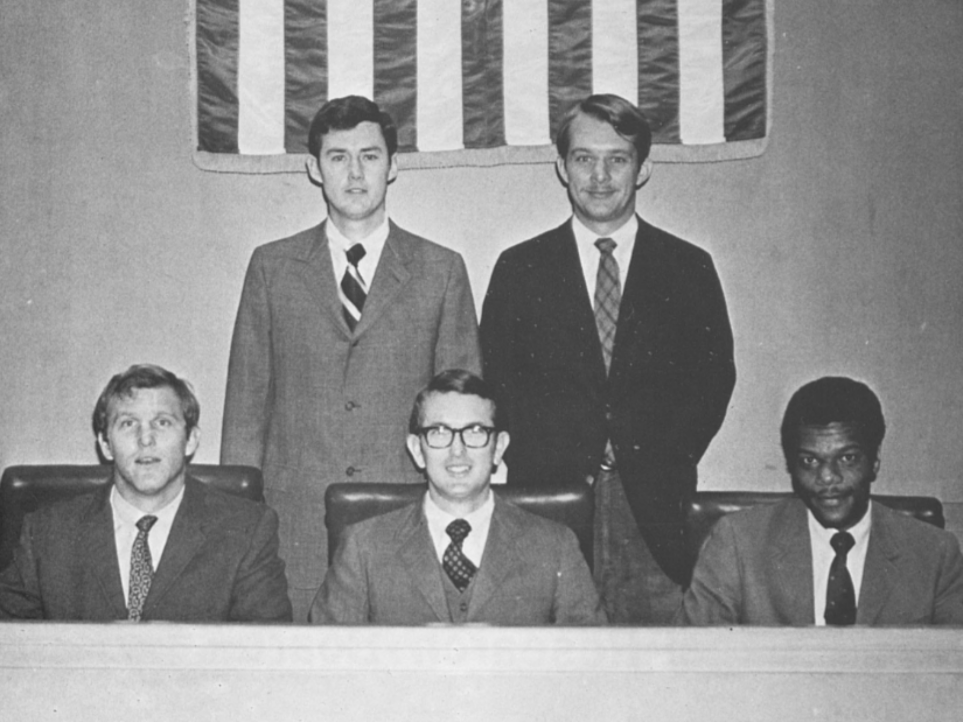 A yearbook photo of Carnegie Mims with the Student Court.