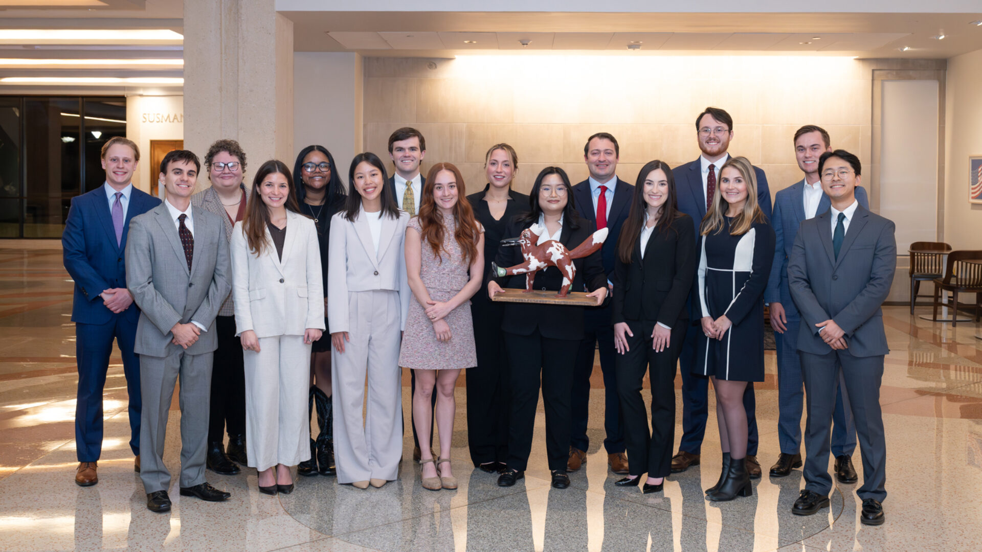 A photograph of the 2026 Chancellors: Jack G. Rabinowitz, Jaron B. Petreas, Rebecca M. Traber, Brynna Nicole James, Elizabeth Elaine Martin, Francesca Chu, Jim Briggs, Kayla Elizabeth Shelkey, Alexia Malcom, Van Tran, Micah M. Clark, Sabrina Rose Conte, John W. Denson, Jane Perry Starling, Colin R. Kober, Kaede Aoki
