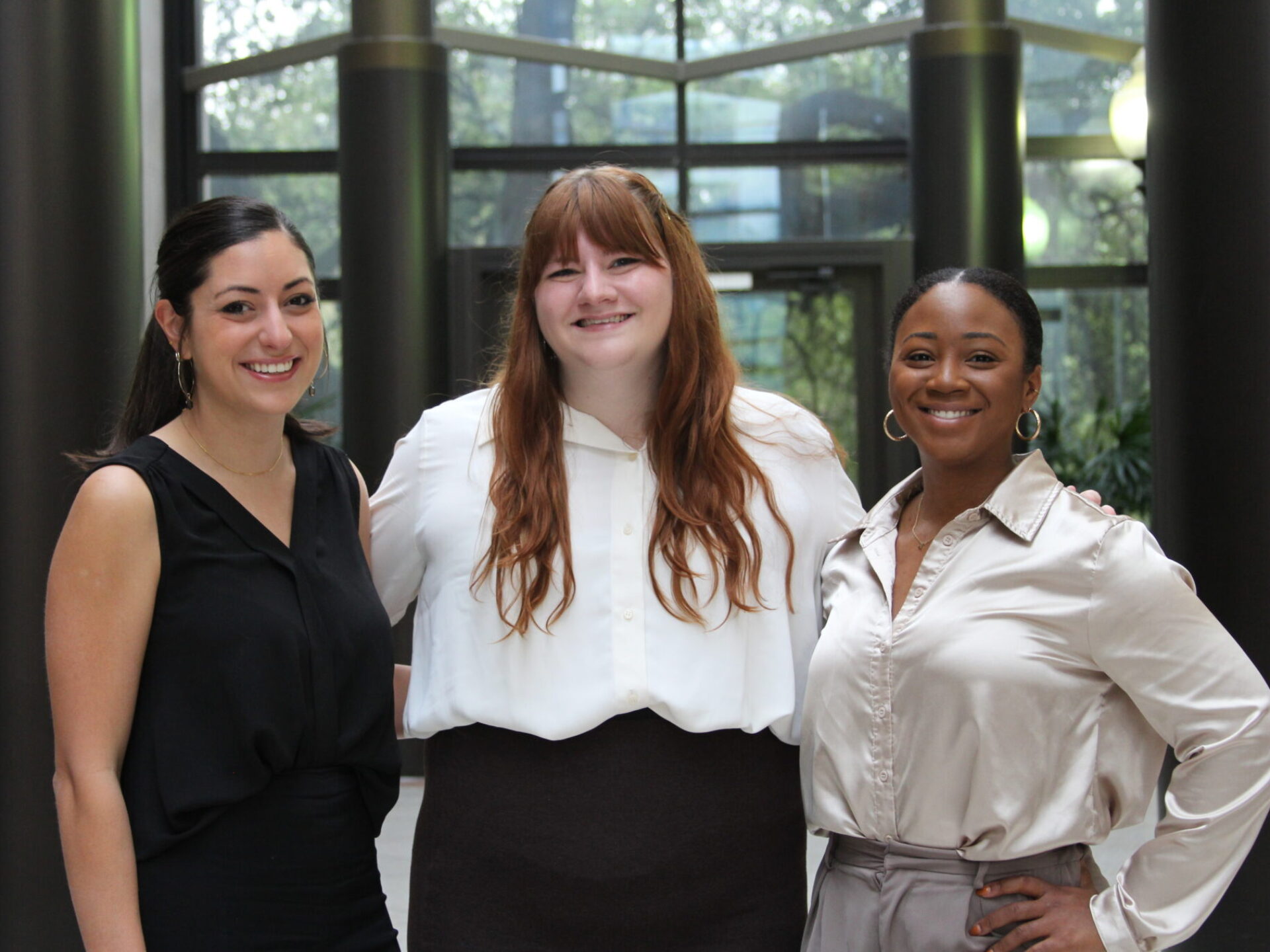 Class of 2023 Justice Center Graduating Student Award winners Lea Kokenes, Grace Thomas, and Alyse Munrose.
