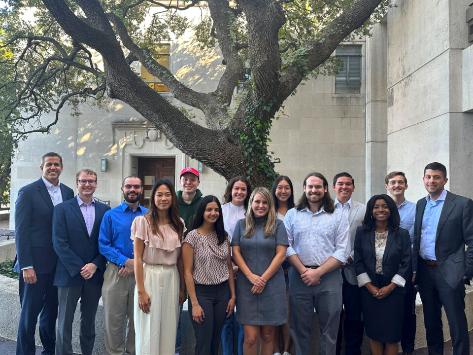 Students in the Law & Religion clinic pose outside the law school.