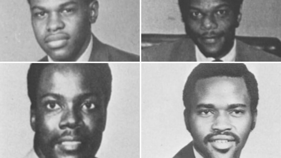 Yearbook photos of Bill Mahomes '71, Carnegie Mims '71, Richard Scott '71, and Bobby Taylor '71