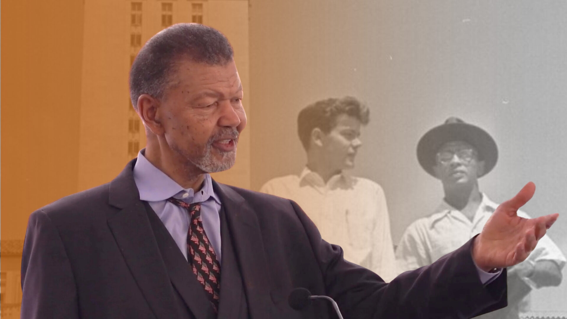 A graphic of Gary Bledsoe speaking at the Precursors event