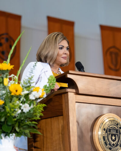 The Honorable Eva Guzman at a podium