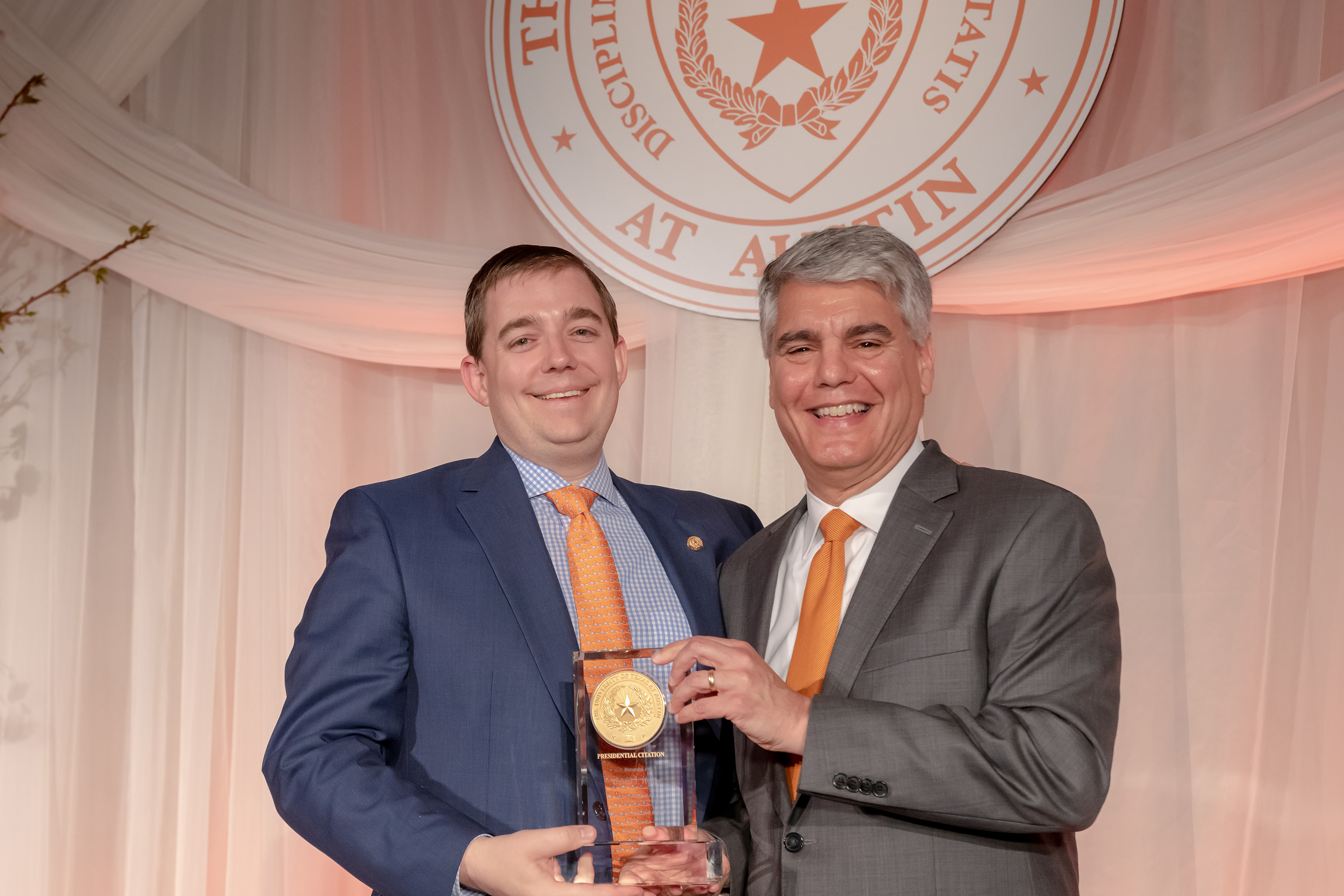 Daniel T. Hodge, pictured with President Fenves during an award ceremony.