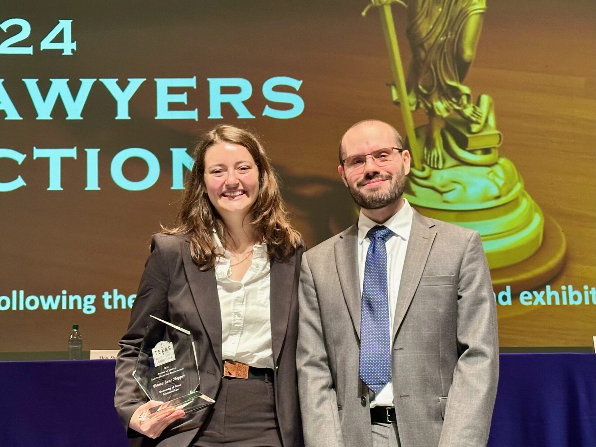 Emma Jane Hopper and Daniel Dreyfus at the 2024 State Bar induction ceremony at the Bass Concert Hall