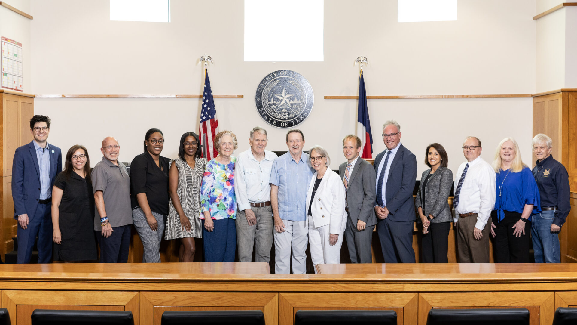 Former Juvenile Justice Clinic directors and supervising attorneys at the Travis County Juvenile Court district courtroom.