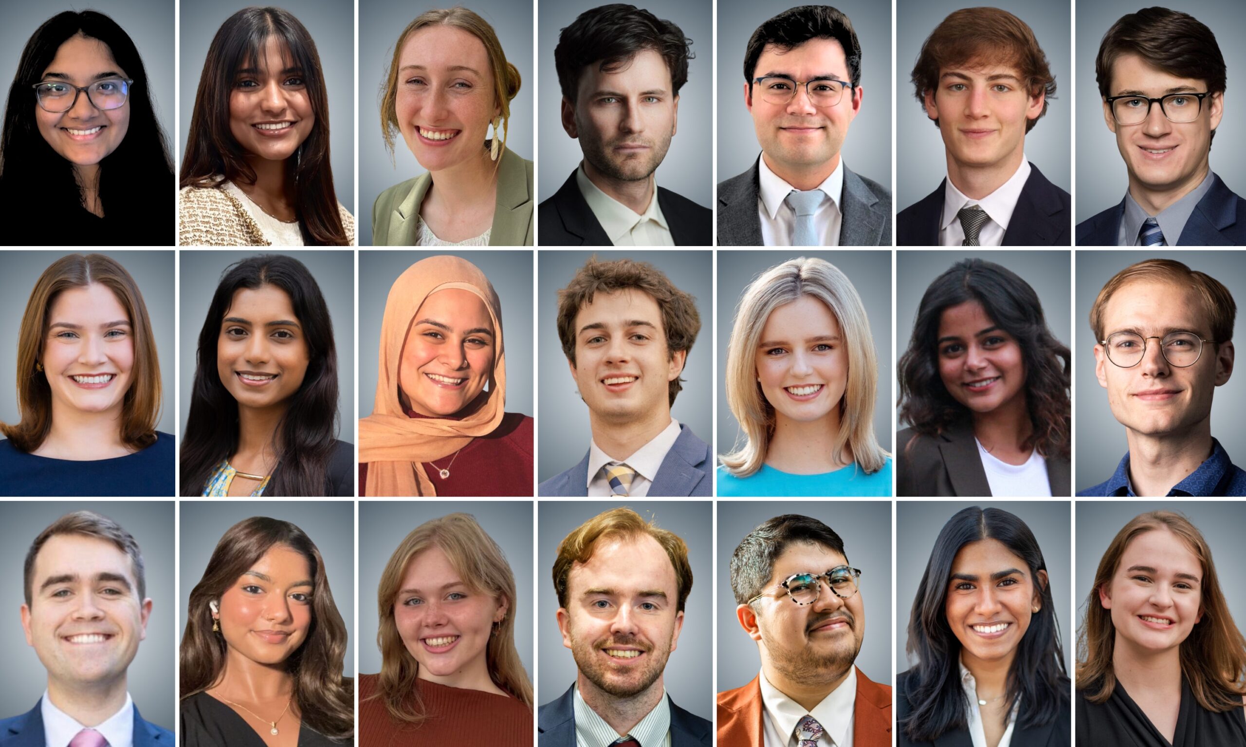 Pictured (top, from left): Anjum Alam, Amuda Balu, Jessie B. Bolton, Tomas Cancio, Ben Clarke, Ben Colton, Ryan Gale; (middle, from left): Anna Grace Holloway, Aashika Ingersal, Noor Khalayleh, Zac Krause, McKay Lawless, Kirti Moteka, Christian Nicholas; (bottom, from left): Jacob Page, Emma Qualye, Grayson Slover, Soni Shukla, David Spicer, Leah Tharakan, Samantha Tonini