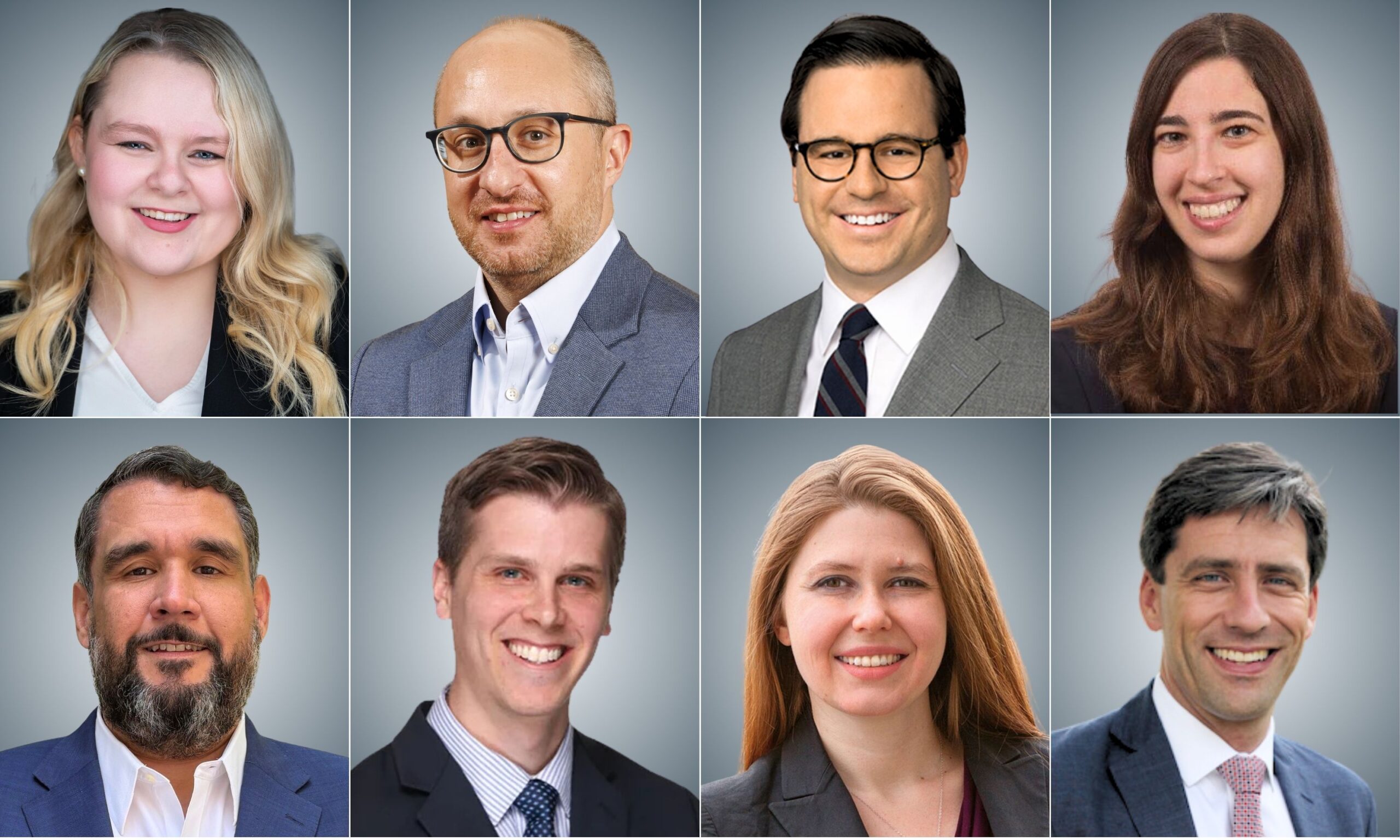 A collage of Annika Barkdull, Greg Dickinson, Tyler Dobbs, Erica Goldberg, Joshua McDaniel, Christina Mulligan, Mark Storslee