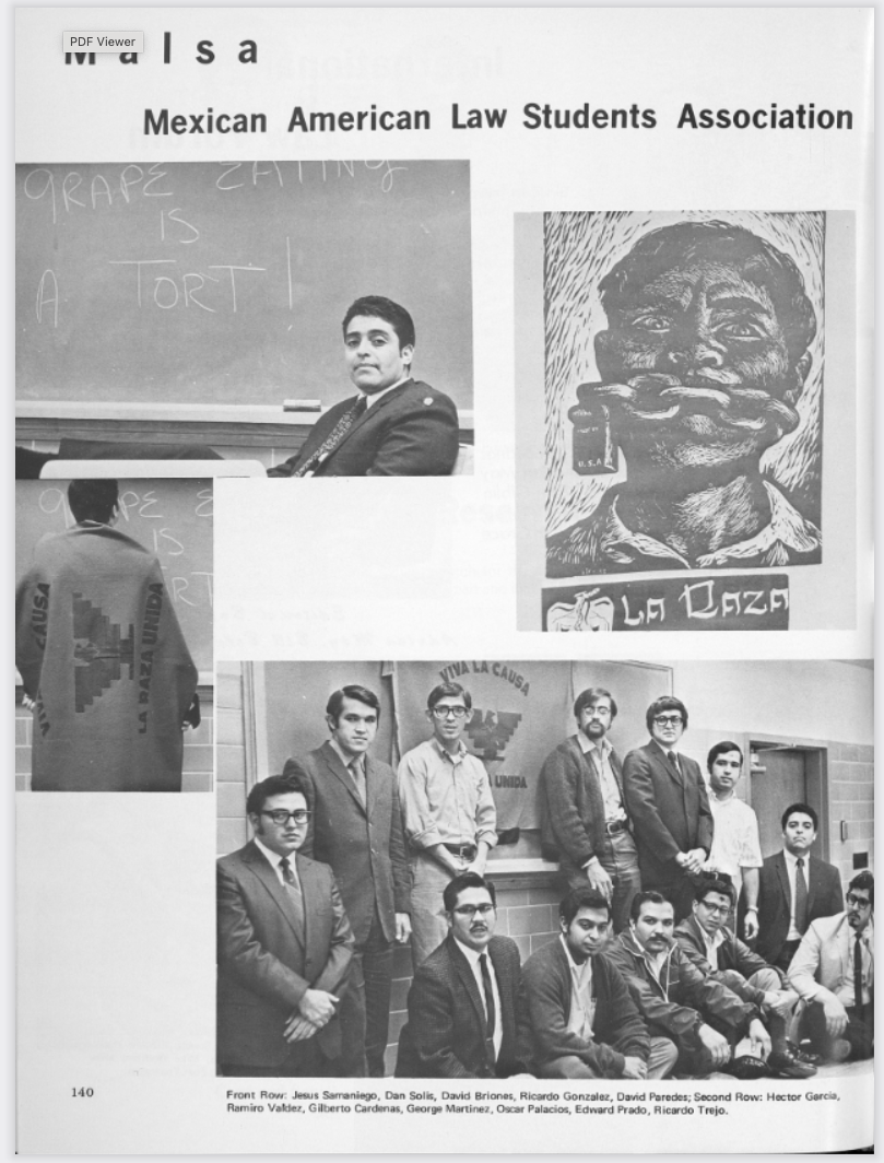 Page of 1970 Yearbook about Mexican American Law Students Association