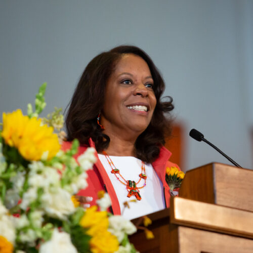 Sandra Phillips Rogers at podium