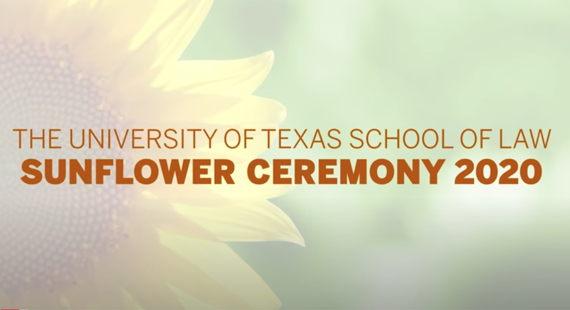 Graphic of the Sunflower Ceremony 2020, written in orange letters with a faded sunflower in the background.
