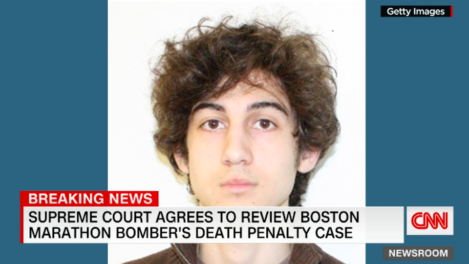 Screenshot of CNN, with the mugshot of the Boston Marathon Bomber.