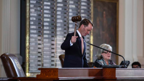 Texas House Speaker Dade Phelan, a Republican, gavels in a special session at the state Capitol in Austin