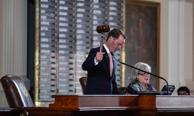 Texas House Speaker Dade Phelan, a Republican, gavels in a special session at the state Capitol in Austin