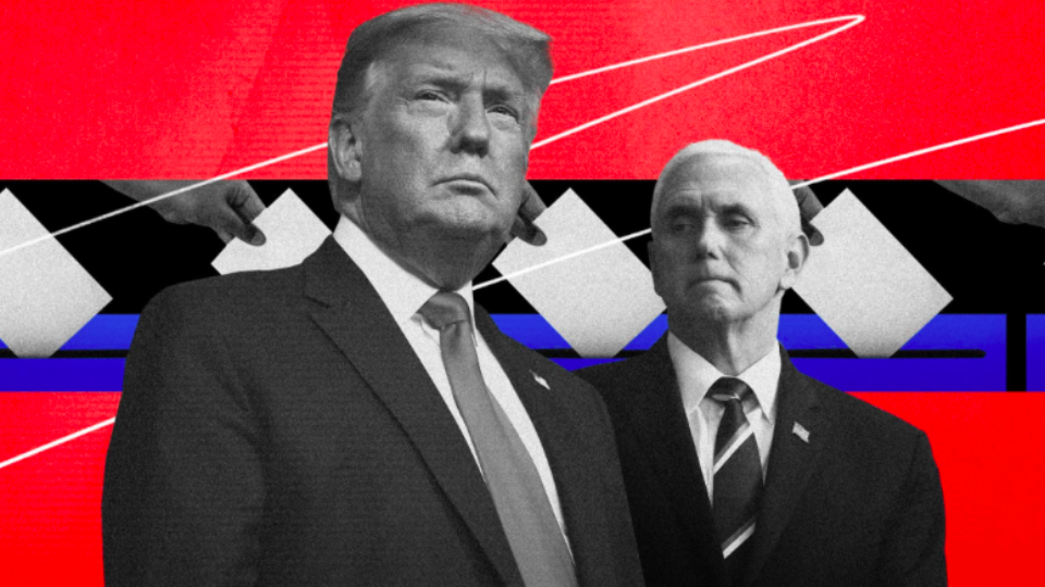 Graphic with Trump and Pence in front of ballots