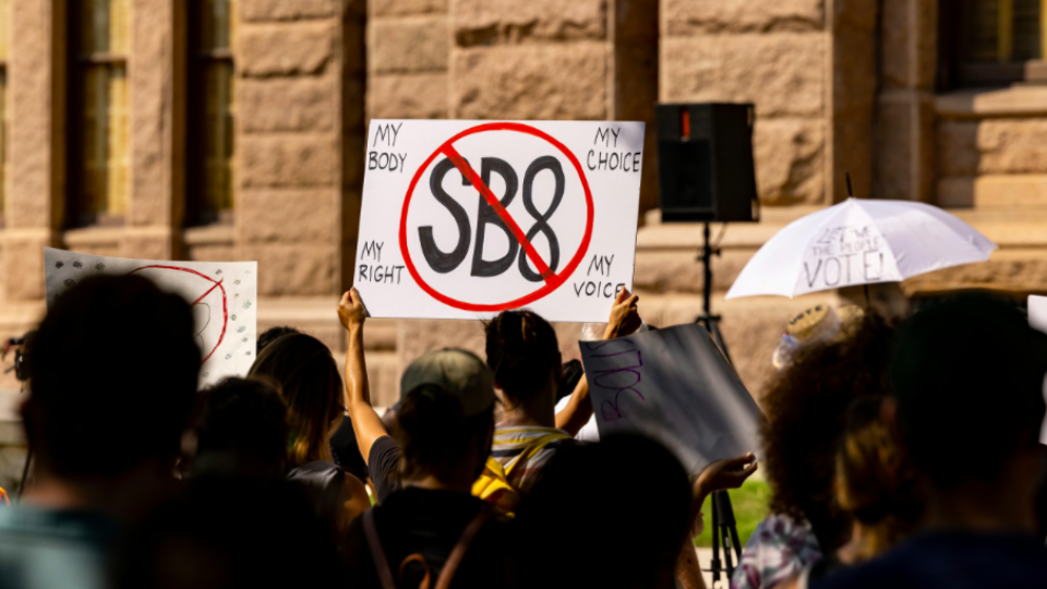 Individuals protesting SB8