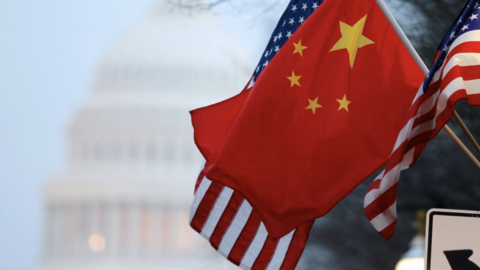 U.S. and Chinese flags near the U.S. Capitol
