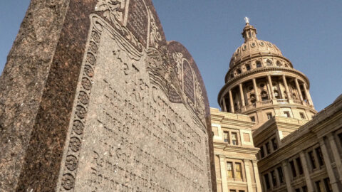 The Ten Commandments Monument on the Texas State Capitol grounds in Austin.