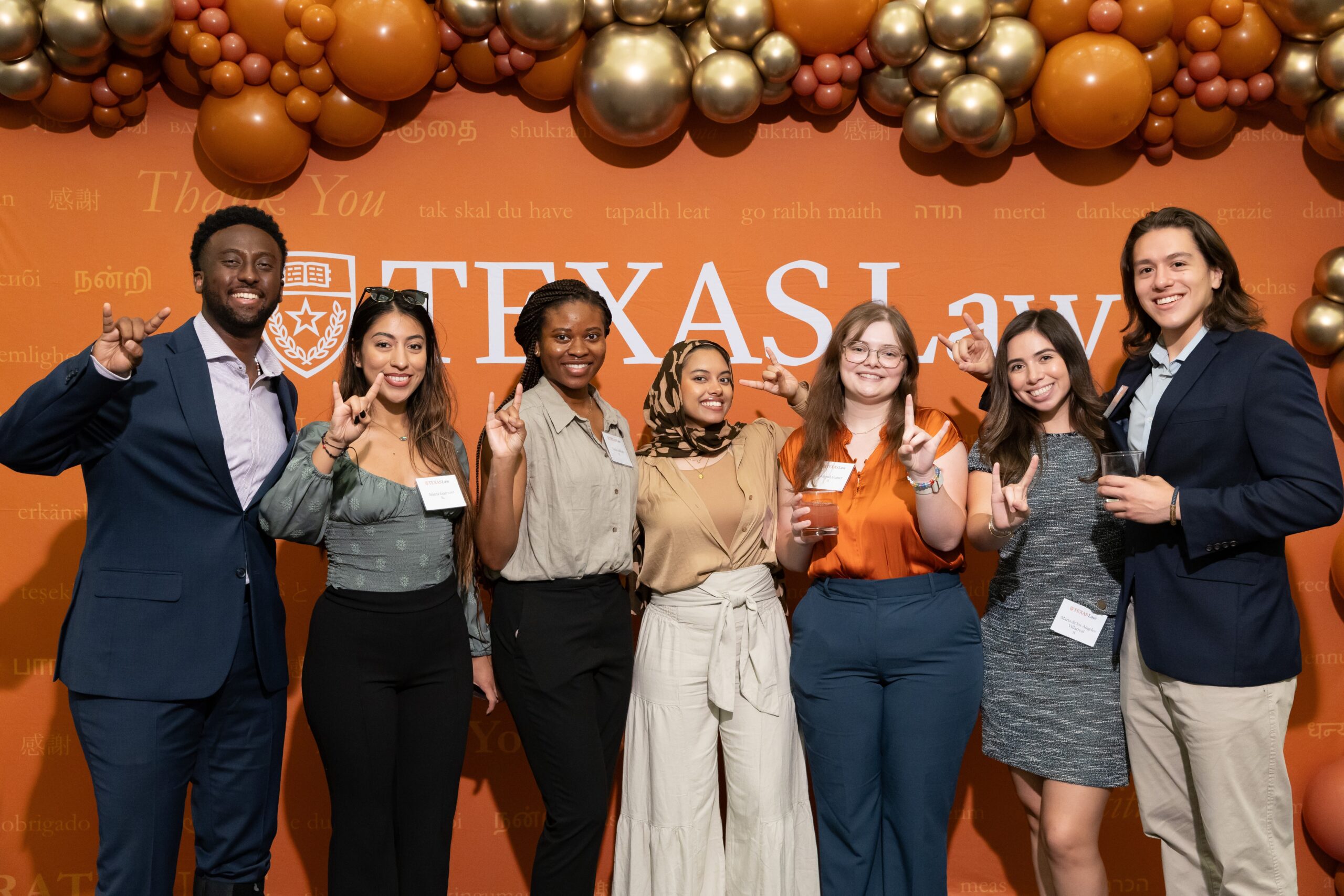 Thomas Gebremichael, Ariana Guerrero, Tochi Etufugh, Zara Kabir, Savannah Gunter, Maria de los Angeles Villarreal, and Estevan Gonzalez at 2024 Scholarship Celebration.
