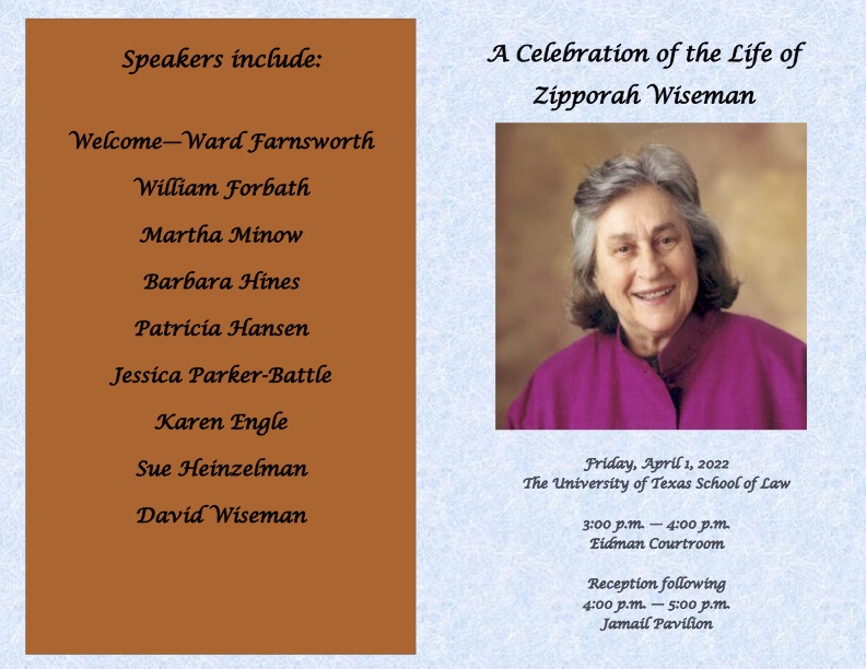 Zipporah Wiseman memorial program cover