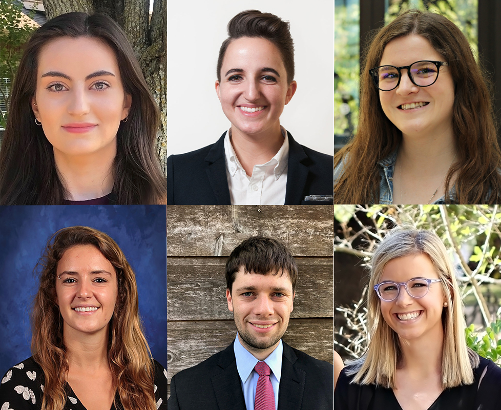 A collage of portraits of six students who were awarded the Texas Law Postgraduate Public Interest Fellowships.